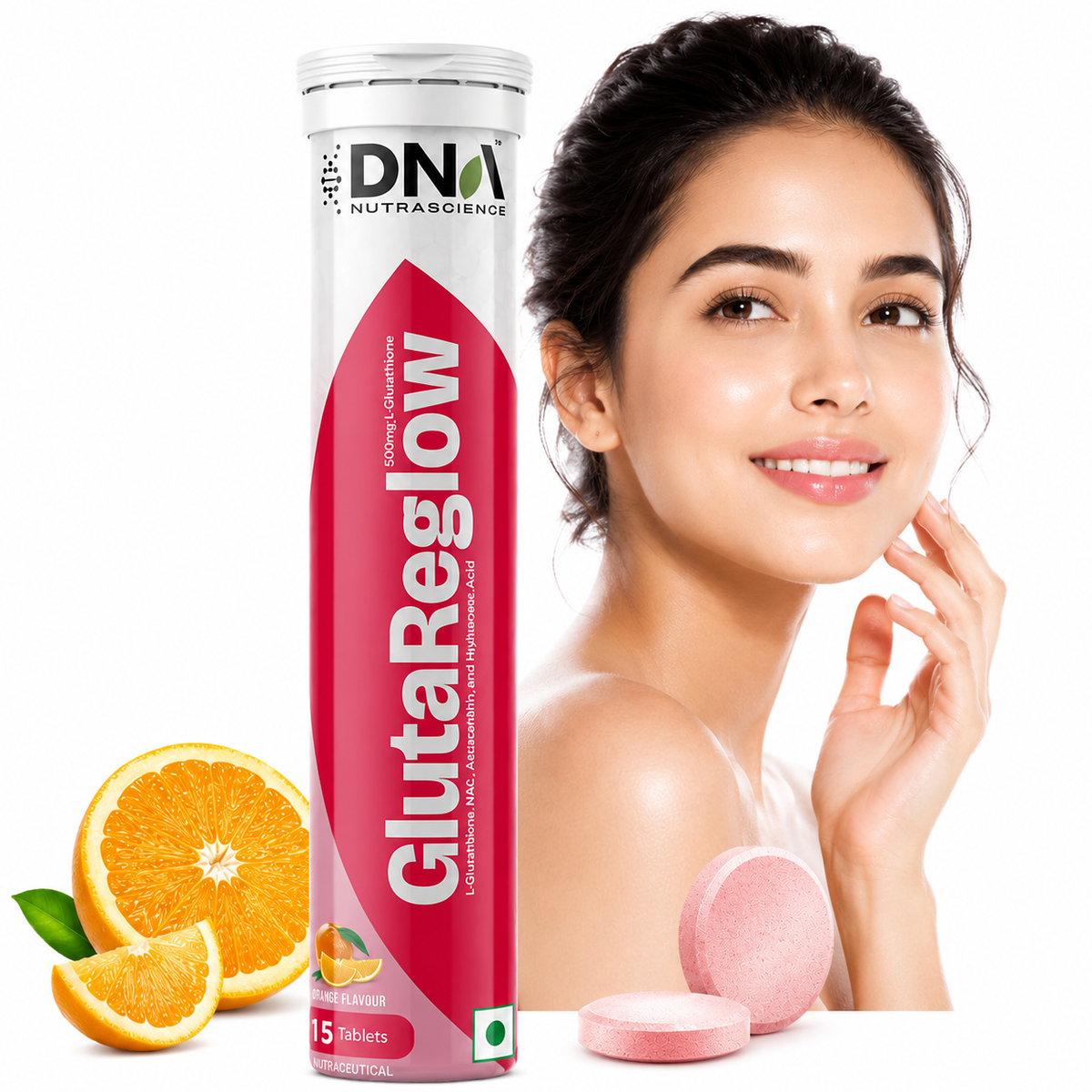 GlutaReglow™ – 500mg Reduced L-Glutathione Effervescent | Skin Brightening & Detox | 15 Tablets