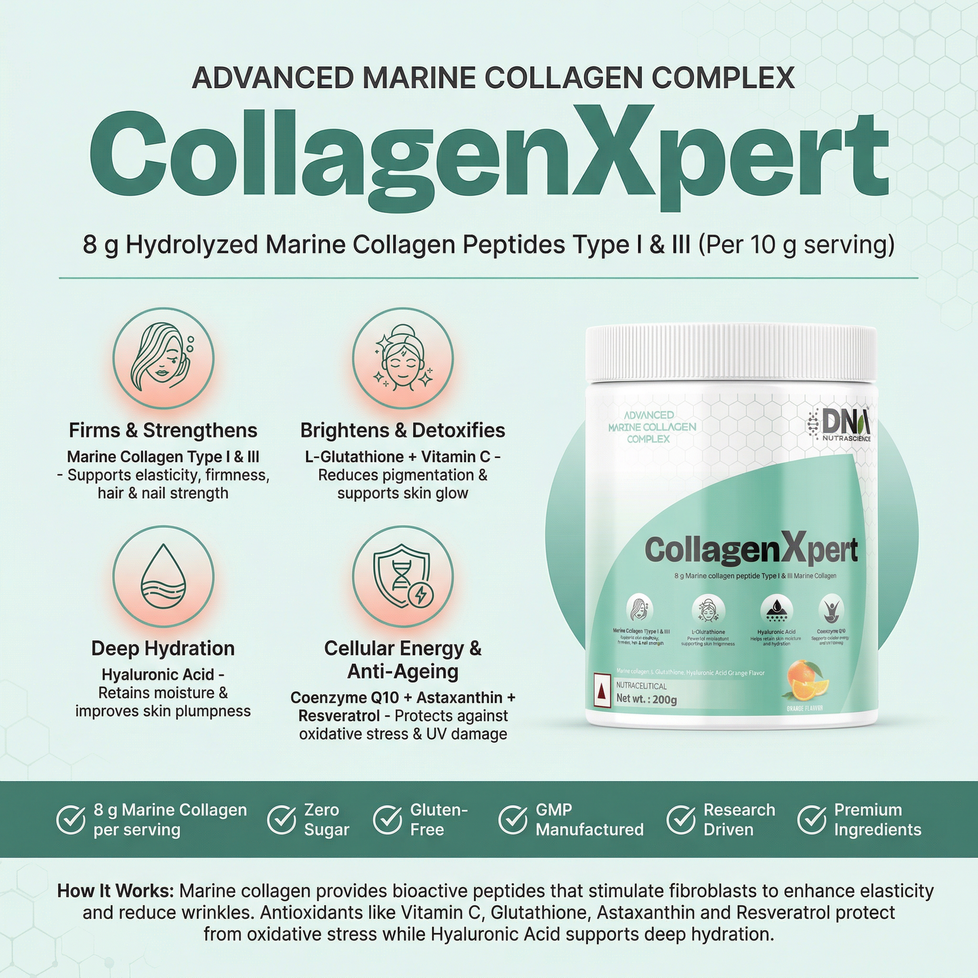 marine collagen with glutathione CollagenXpert™ Advanced Marine Complex – 8g Collagen + Glutathione & H – DNA Nutrascience