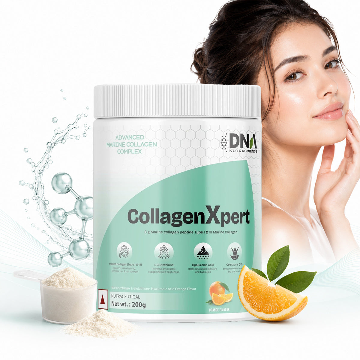 CollagenXpert™ Advanced Marine Complex – 8g Collagen + Glutathione & HA | Orange Flavor