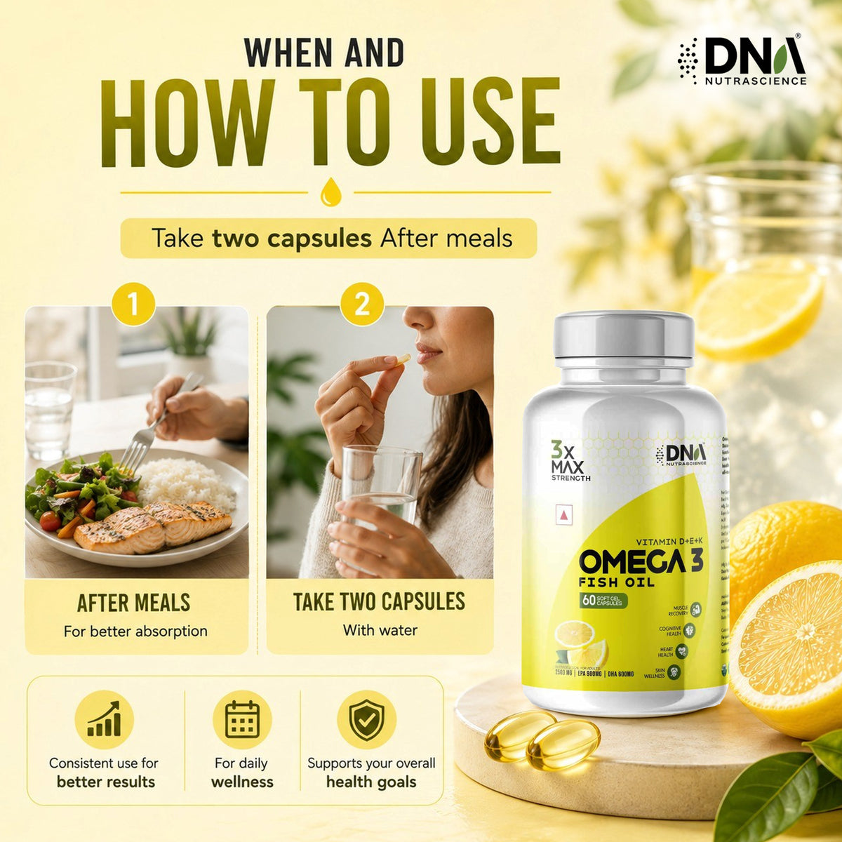 Omega 3 Fish Oil – 3x Max Strength | 1500mg EPA+DHA with Aloe Vera, Vit D3 & K2
