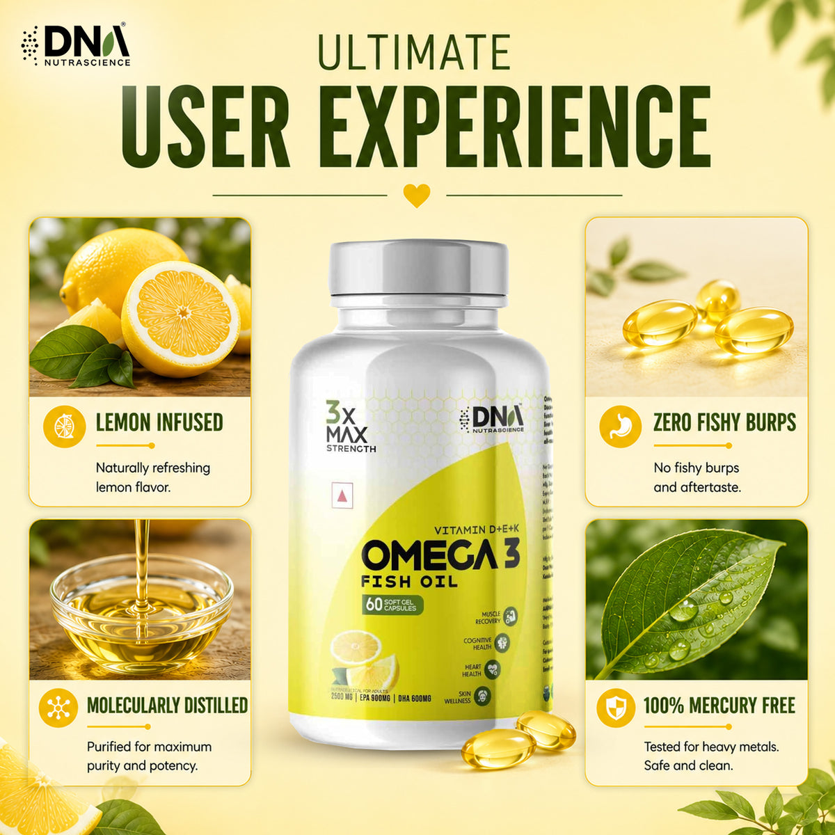Omega 3 Fish Oil – 3x Max Strength | 1500mg EPA+DHA with Aloe Vera, Vit D3 & K2