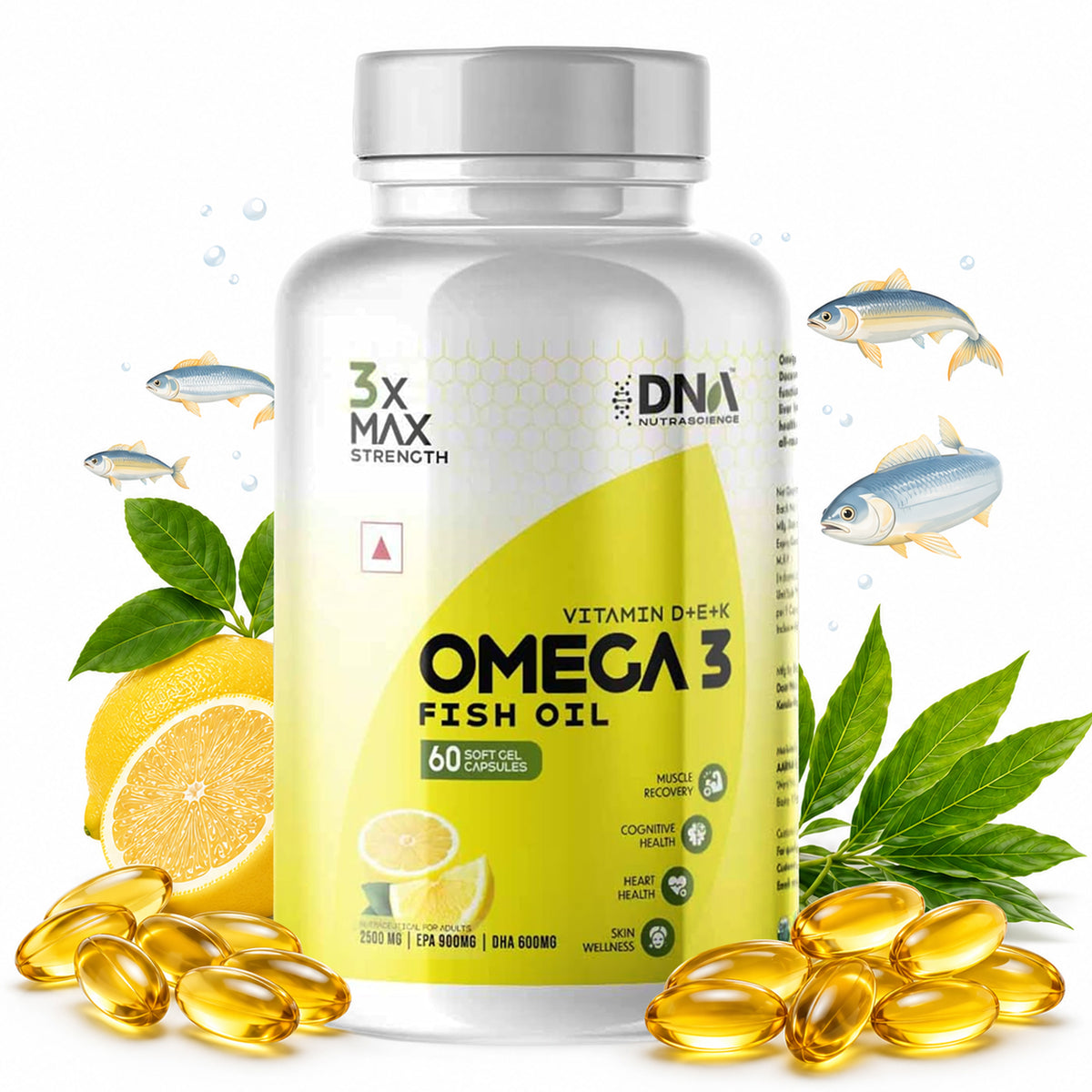 Omega 3 Fish Oil – 3x Max Strength | 1500mg EPA+DHA with Aloe Vera, Vit D3 & K2
