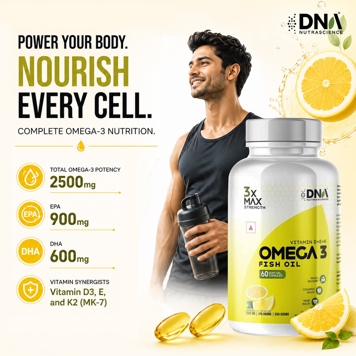 Omega 3 Fish Oil – 3x Max Strength | 1500mg EPA+DHA with Aloe Vera, Vit D3 & K2