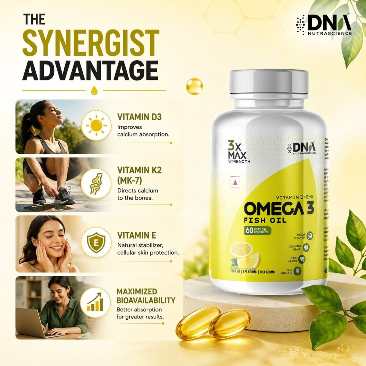 Omega 3 Fish Oil – 3x Max Strength | 1500mg EPA+DHA with Aloe Vera, Vit D3 & K2